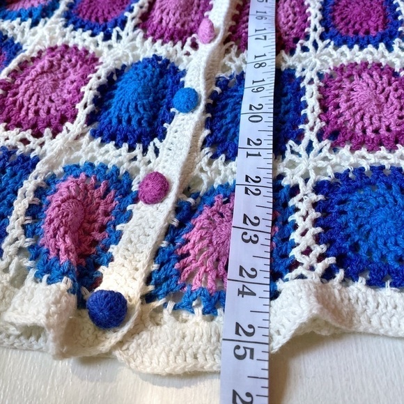 Haband Womens Medium Granny Square Purple & Blue with White Crochet Jacket - Picture 8 of 10